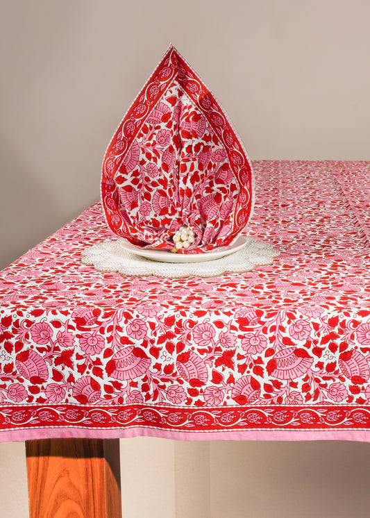 Crimson Infusion Block Print Cotton Tablecloth