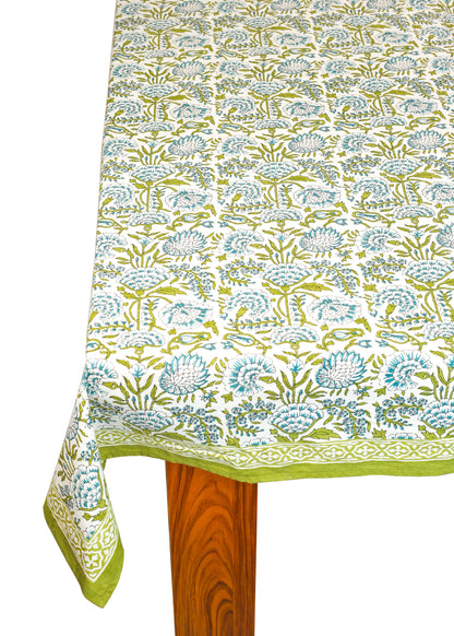 Fresh Foliage Block Print Cotton Tablecloth