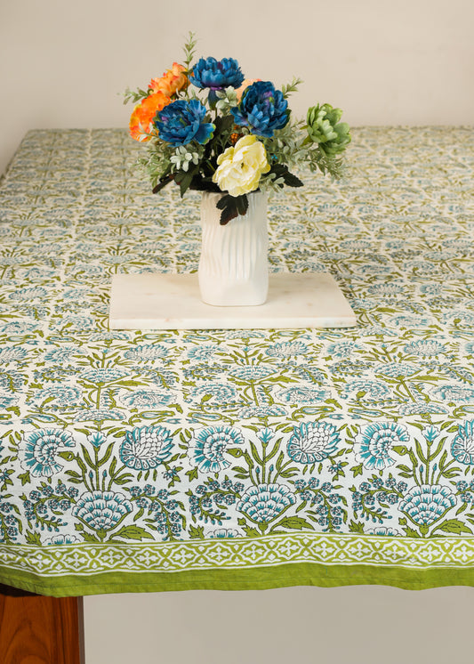 Fresh Foliage Block Print Cotton Tablecloth