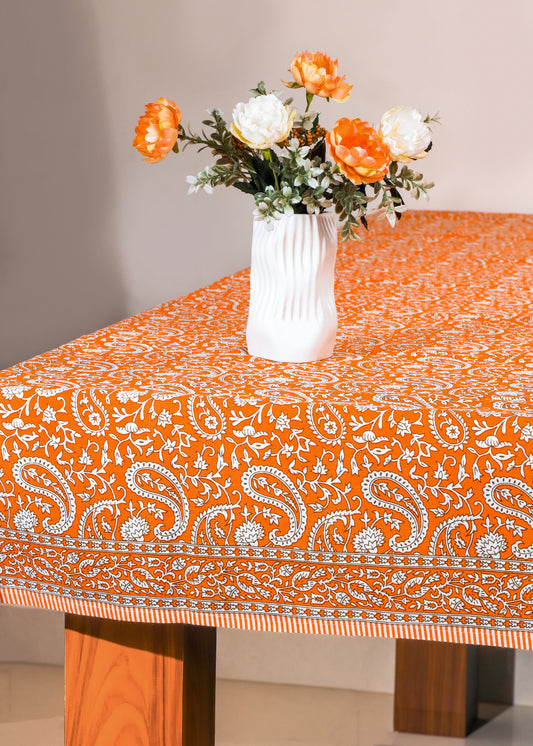 Tangerine Twirl Block Print Cotton TableCloth