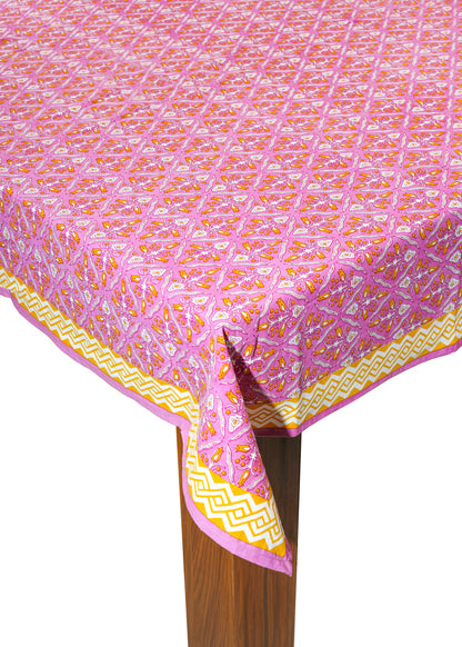 Orchid Luxe Block Print Cotton Tablecloth