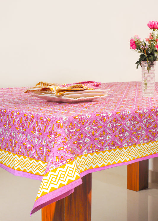 Orchid Luxe Block Print Cotton Tablecloth