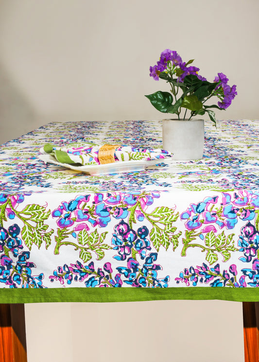 Bluebell Symphony Block Print Cotton Tablecloth