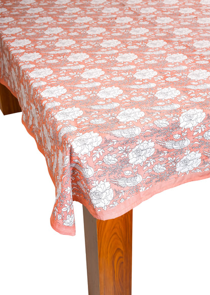 Peach Blossom Block Print Cotton Tablecloth