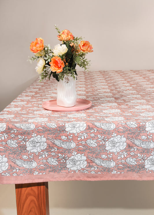 Peach Blossom Block Print Cotton Tablecloth
