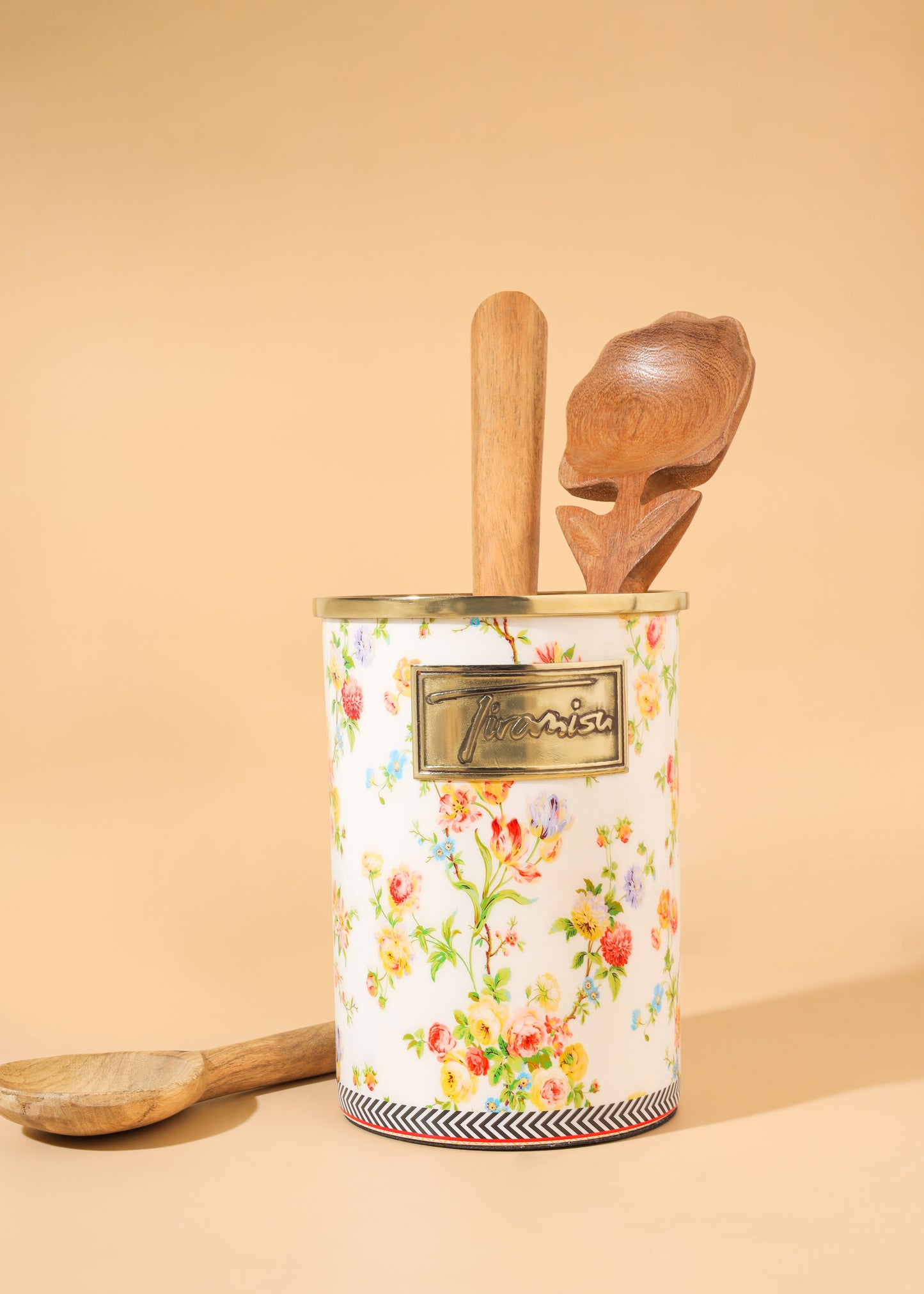 Tiramisu Floral Garden Stainless Steel & Brass Utensil Holder