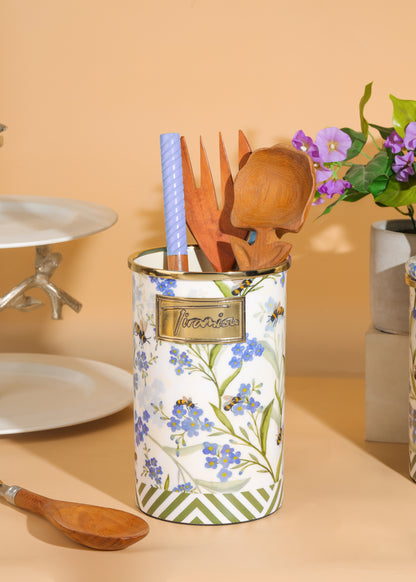Tiramisu Bluebell Garden Stainless Steel & Brass Utensil Holder
