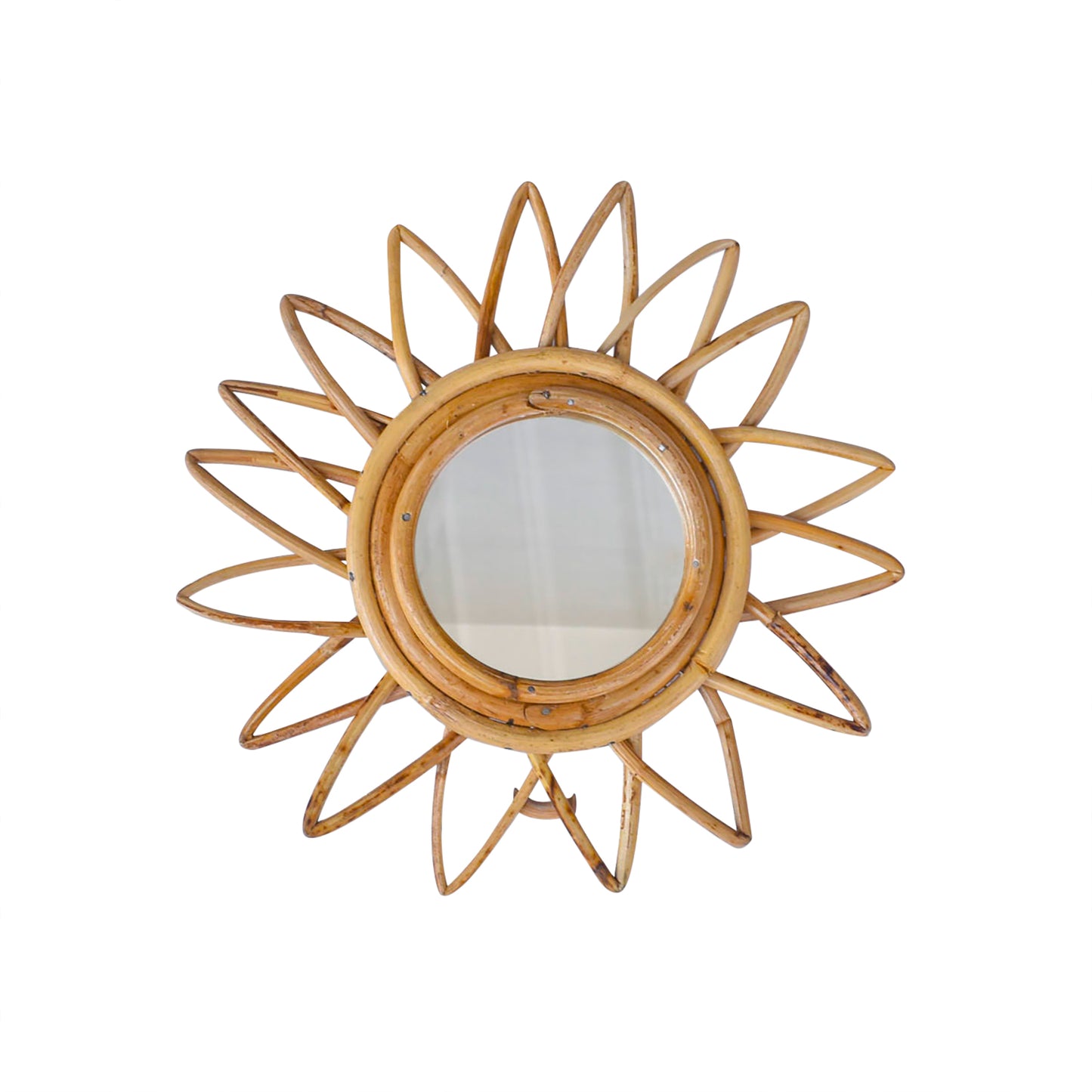 Tiramisu 12" Round Handmade Flower Rattan Cane Wall Mirror