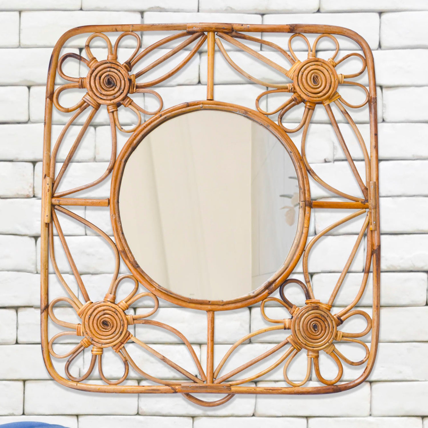 Tiramisu 24" Rattan Cane Wall Mirror Home Decor tiramisuusa