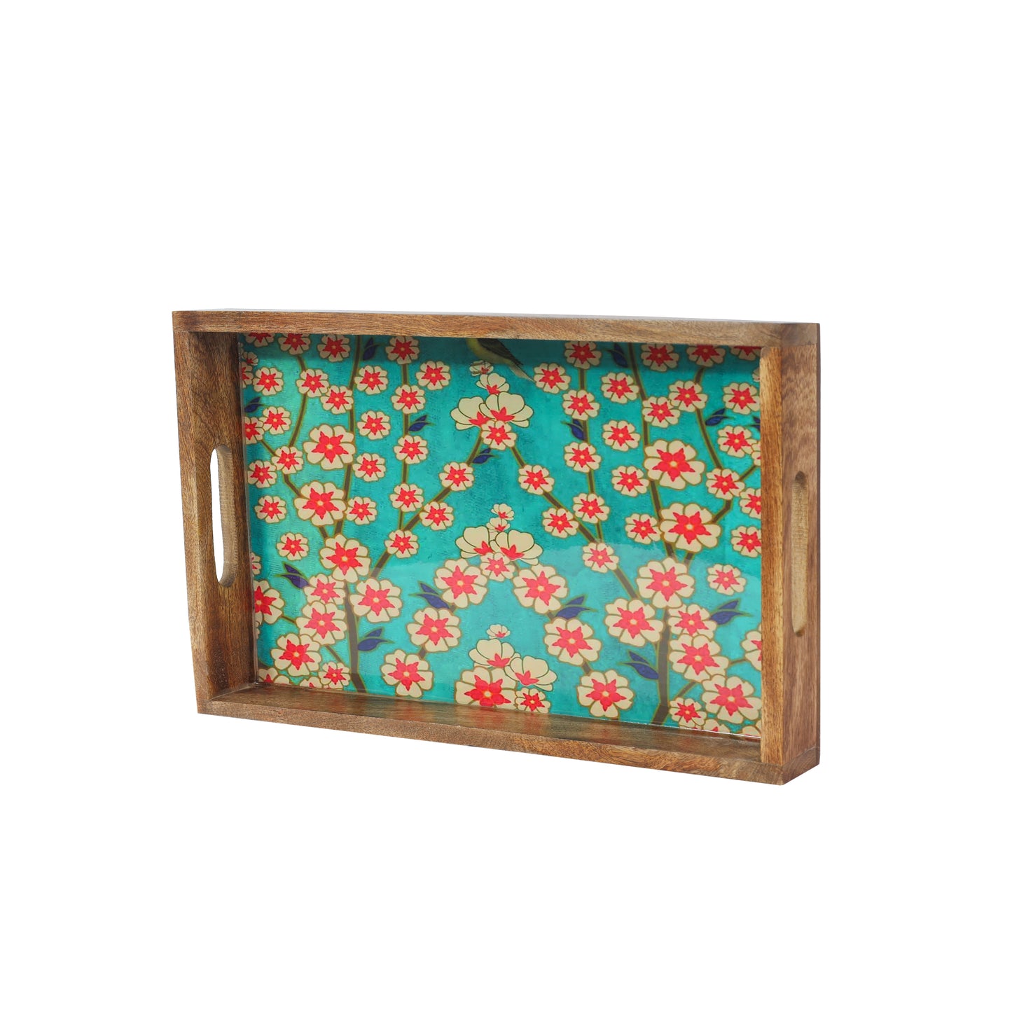 Blissful Blooms Resin And Wood Decorative Trays- Set of 3