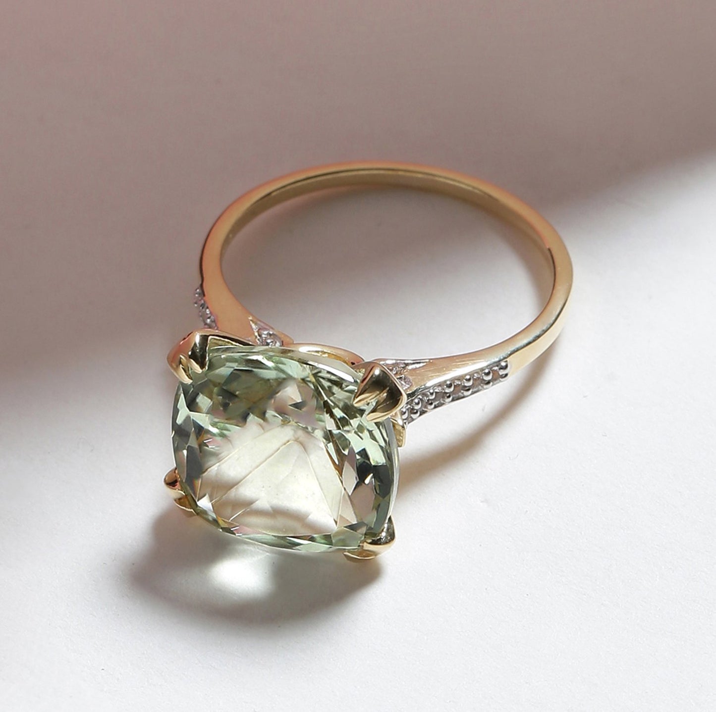 Tiramisu 6.11 Ct Green Amethyst Solid 10k Yellow Gold Statement Ring Jewelry