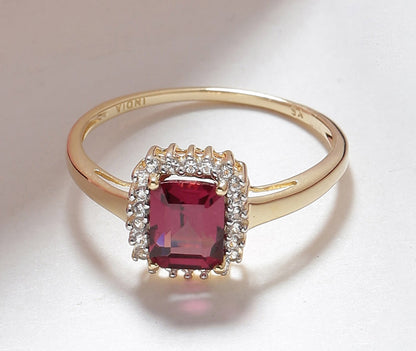 Tiramisu 1.22 ct Rhodolite Garnet White Topaz Solid 10k Yellow Gold Ring