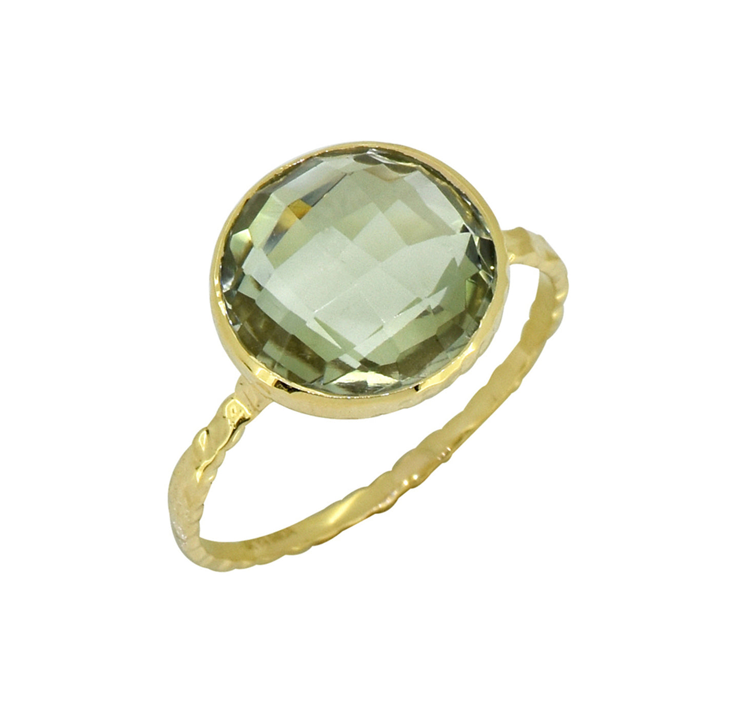 Tiramisu 5.77 ct Green Amethyst Gemstone Solid 14k Yellow Gold Ring