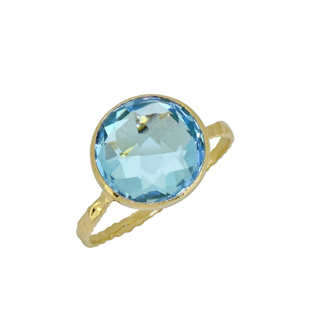 Tiramisu Solid 14k Yellow Gold Sky Blue Topaz Ring (7.38 ct)