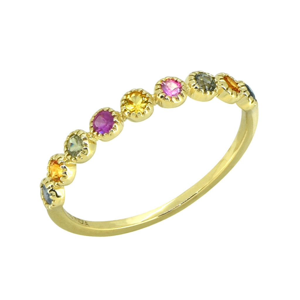 Tiramisu 0.41 ct Multi Sapphire Solid 14k Yellow Gold Eternity Band Ring