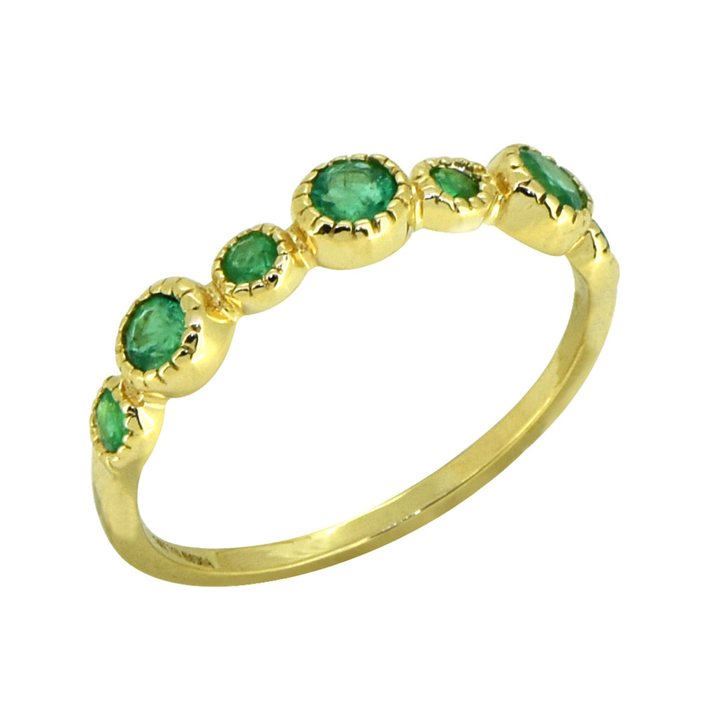 Tiramisu 0.45 ct Green Emerald Solid 14k Yellow Gold Eternity Band Ring