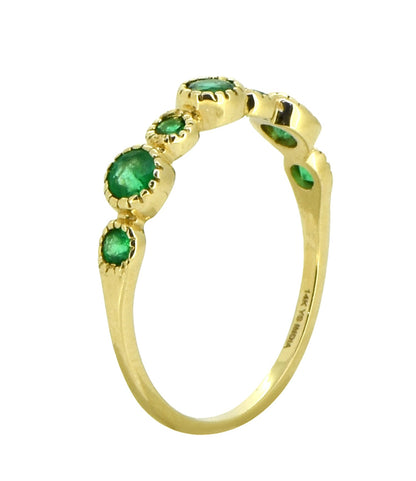 Tiramisu 0.45 ct Green Emerald Solid 14k Yellow Gold Eternity Band Ring