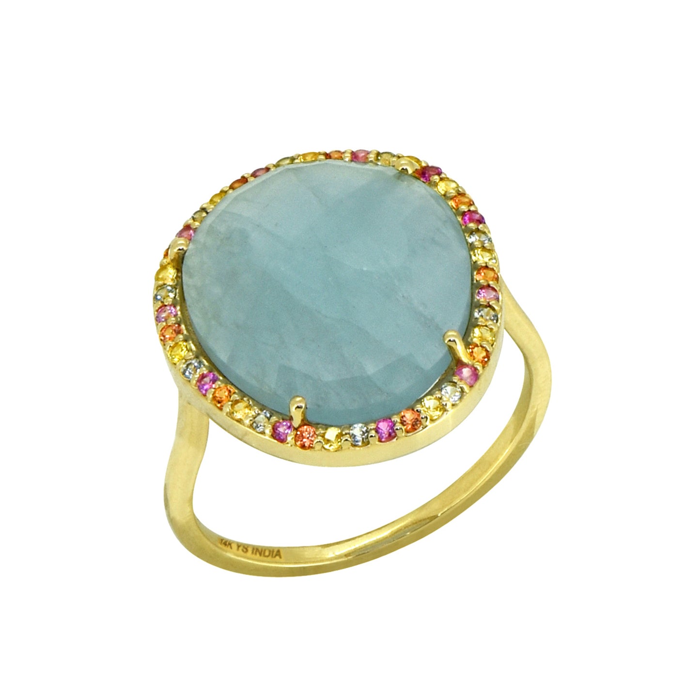 Tiramisu 6.45 ct Aquamarine Multi Sapphire Solid 14k Yellow Gold Ring
