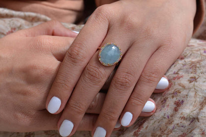 Tiramisu 6.45 ct Aquamarine Multi Sapphire Solid 14k Yellow Gold Ring