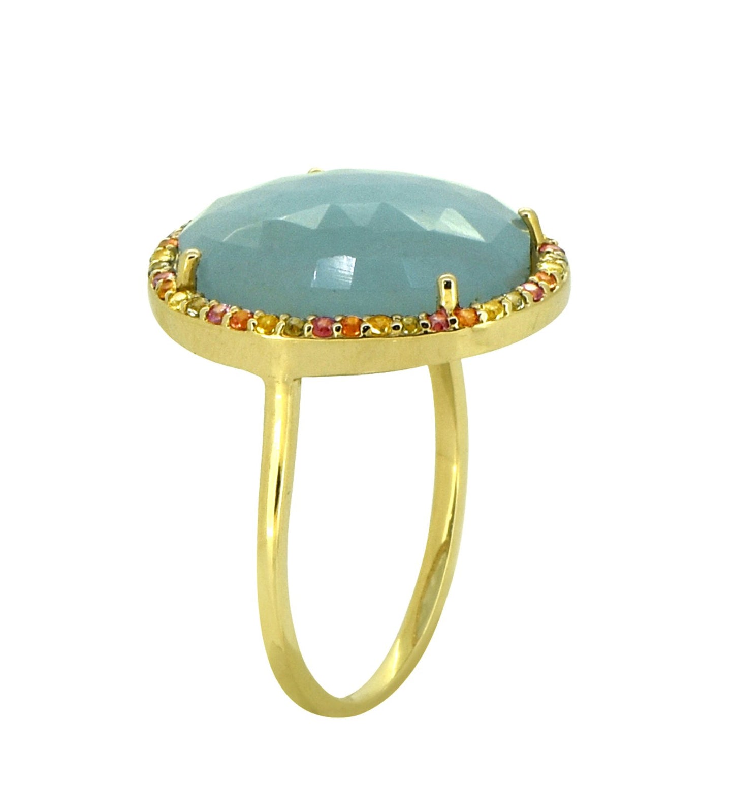 Tiramisu 6.45 ct Aquamarine Multi Sapphire Solid 14k Yellow Gold Ring
