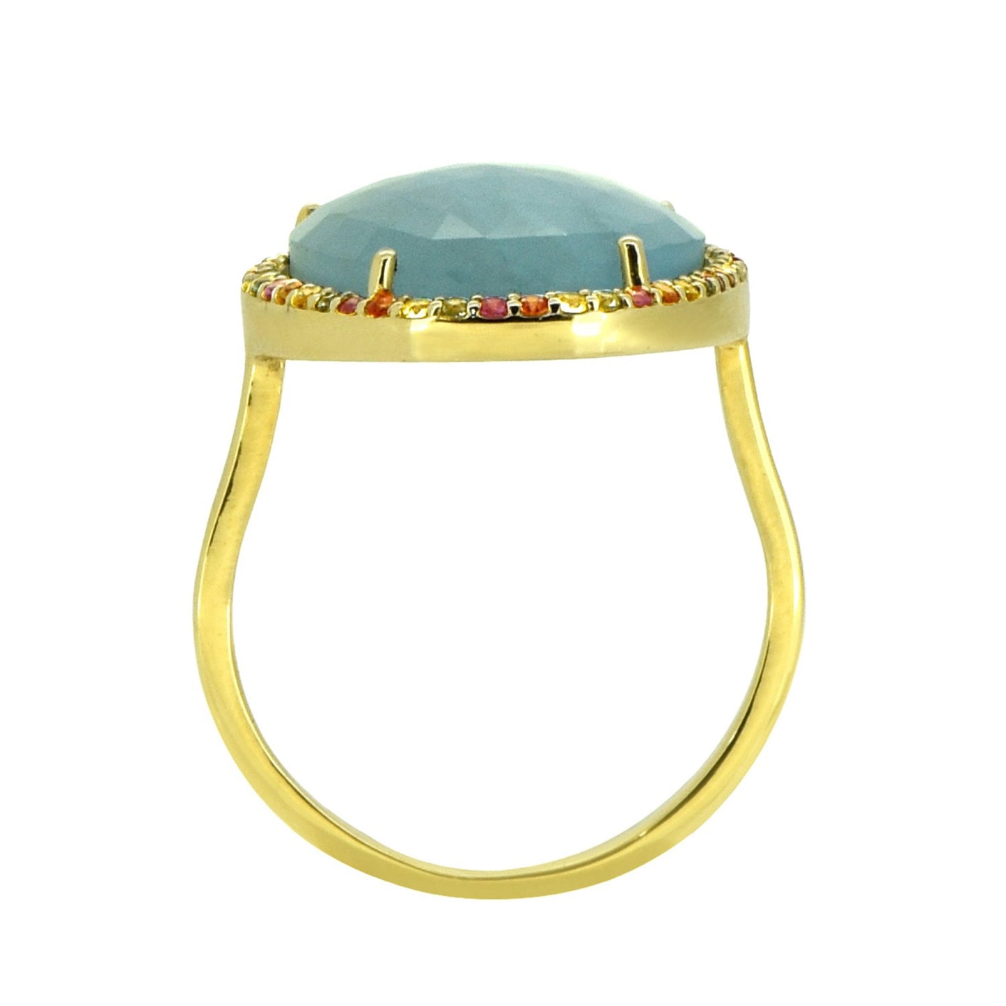 Tiramisu 6.45 ct Aquamarine Multi Sapphire Solid 14k Yellow Gold Ring