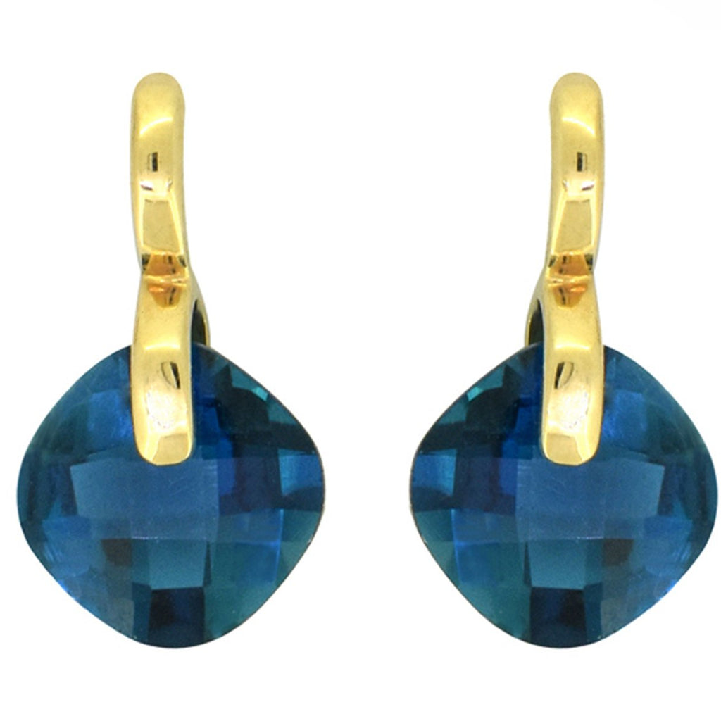 Tiramisu Solid 14k Gold London Blue Topaz Drop Earrings 3.98 ct