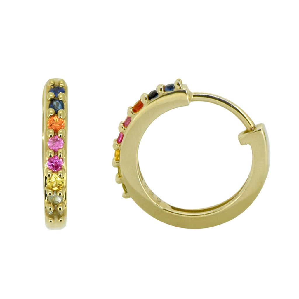 Tiramisu 0.36 Ct. Multi Sapphire Solid 14k Gold Hoop Earrings Jewelry