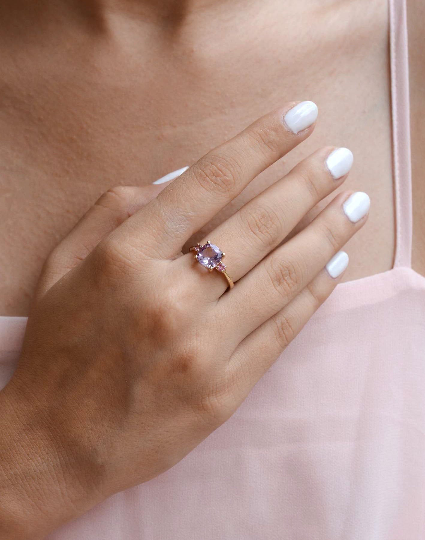 Tiramisu Solid 14k Yellow Gold Pink Amethyst Ring (2.15 ct)