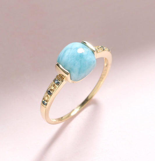 Tiramisu 1.85 Ct Larimar Solid 10k Yellow Gold Ring Jewelry