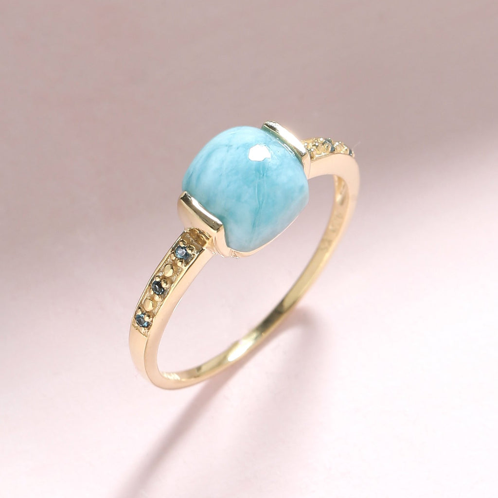 Tiramisu 1.85 Ct Larimar Solid 10k Yellow Gold Ring Jewelry