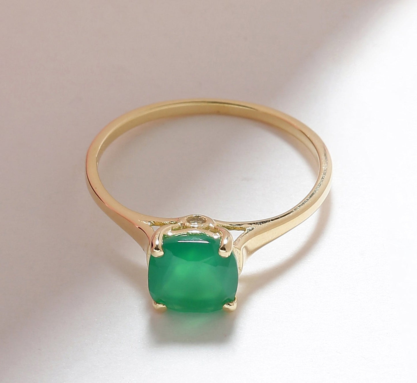 Tiramisu 1.30 Ct Green Onyx Solid 10k Yellow Gold Ring Jewelry