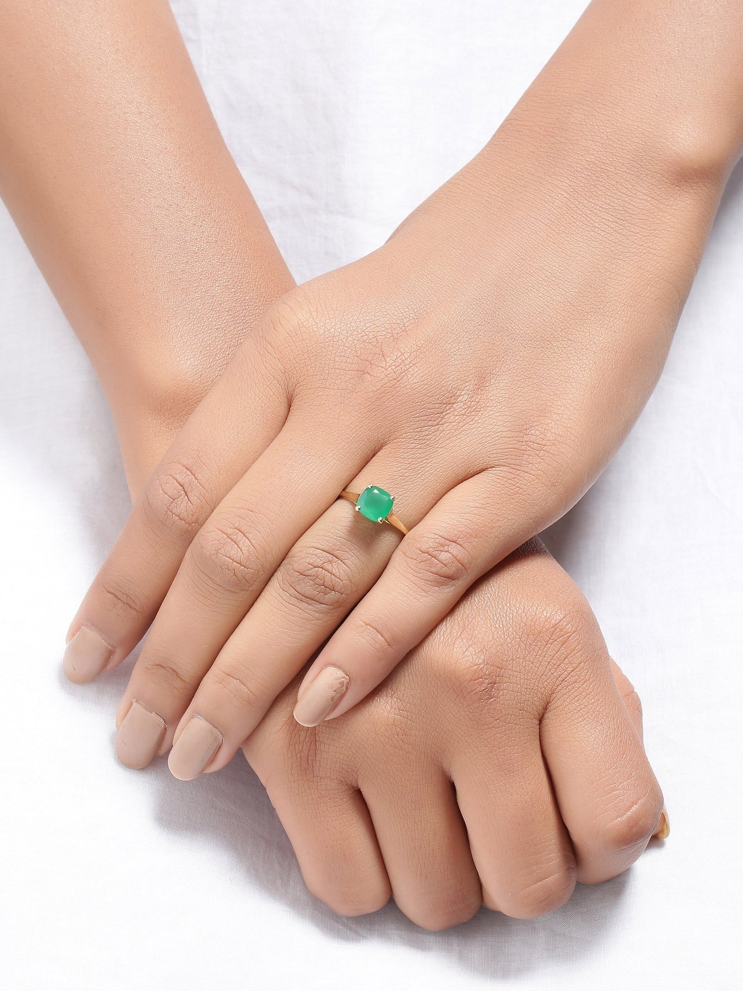 Tiramisu 1.30 Ct Green Onyx Solid 10k Yellow Gold Ring Jewelry