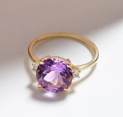 Tiramisu 3.10 Ct Amethyst White Topaz Solid 14k Yellow Gold Ring Jewelry