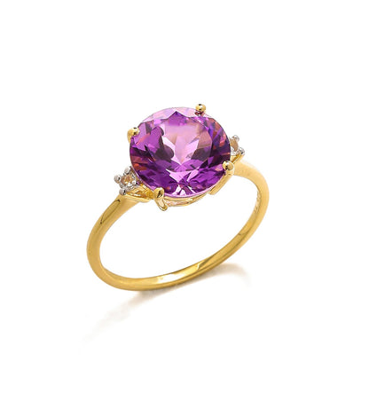 Tiramisu 3.10 Ct Amethyst White Topaz Solid 14k Yellow Gold Ring Jewelry