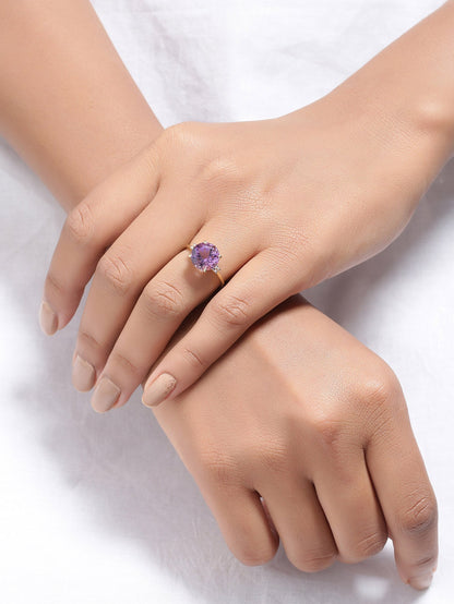 Tiramisu 3.10 Ct Amethyst White Topaz Solid 14k Yellow Gold Ring Jewelry