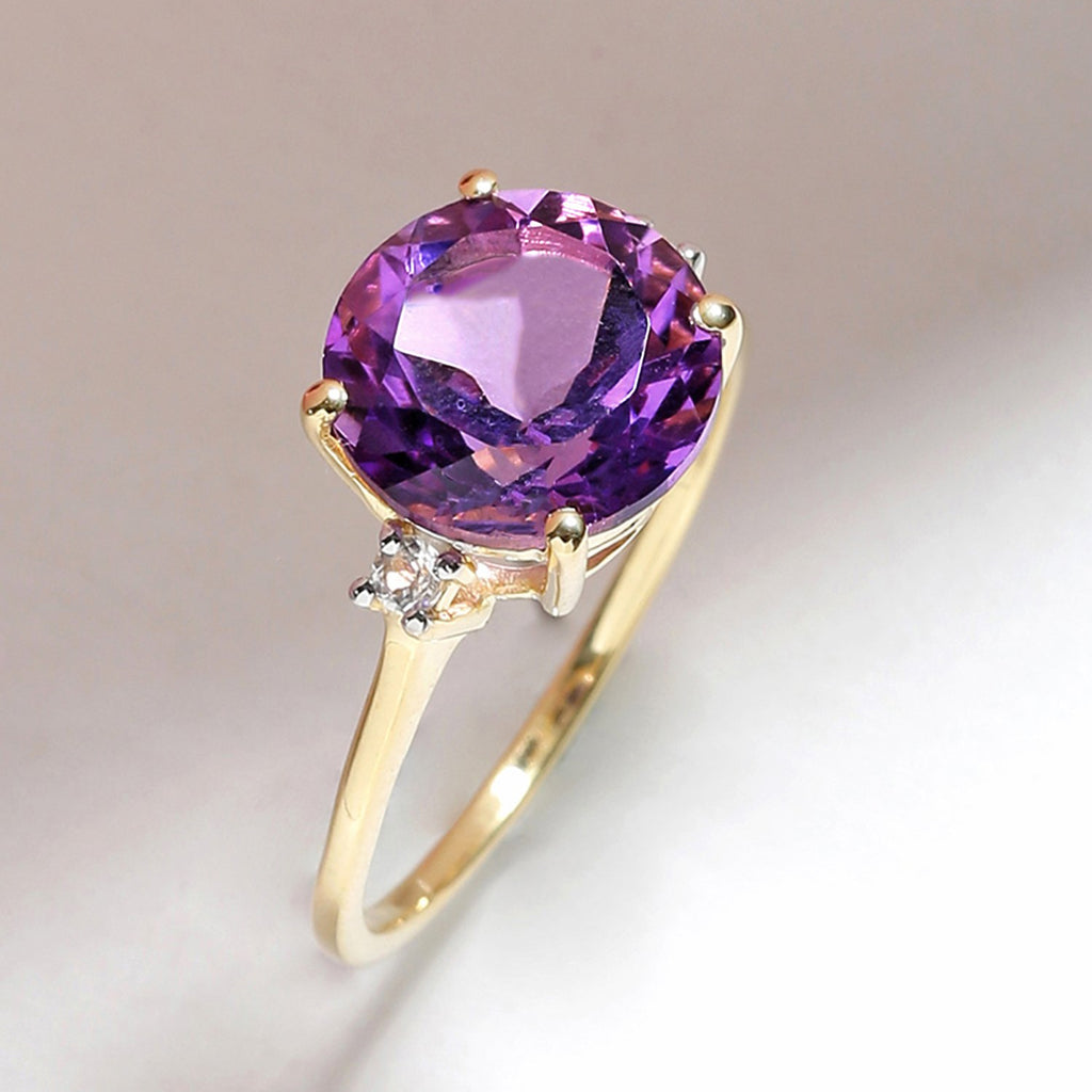 Tiramisu 3.10 Ct Amethyst White Topaz Solid 14k Yellow Gold Ring Jewelry