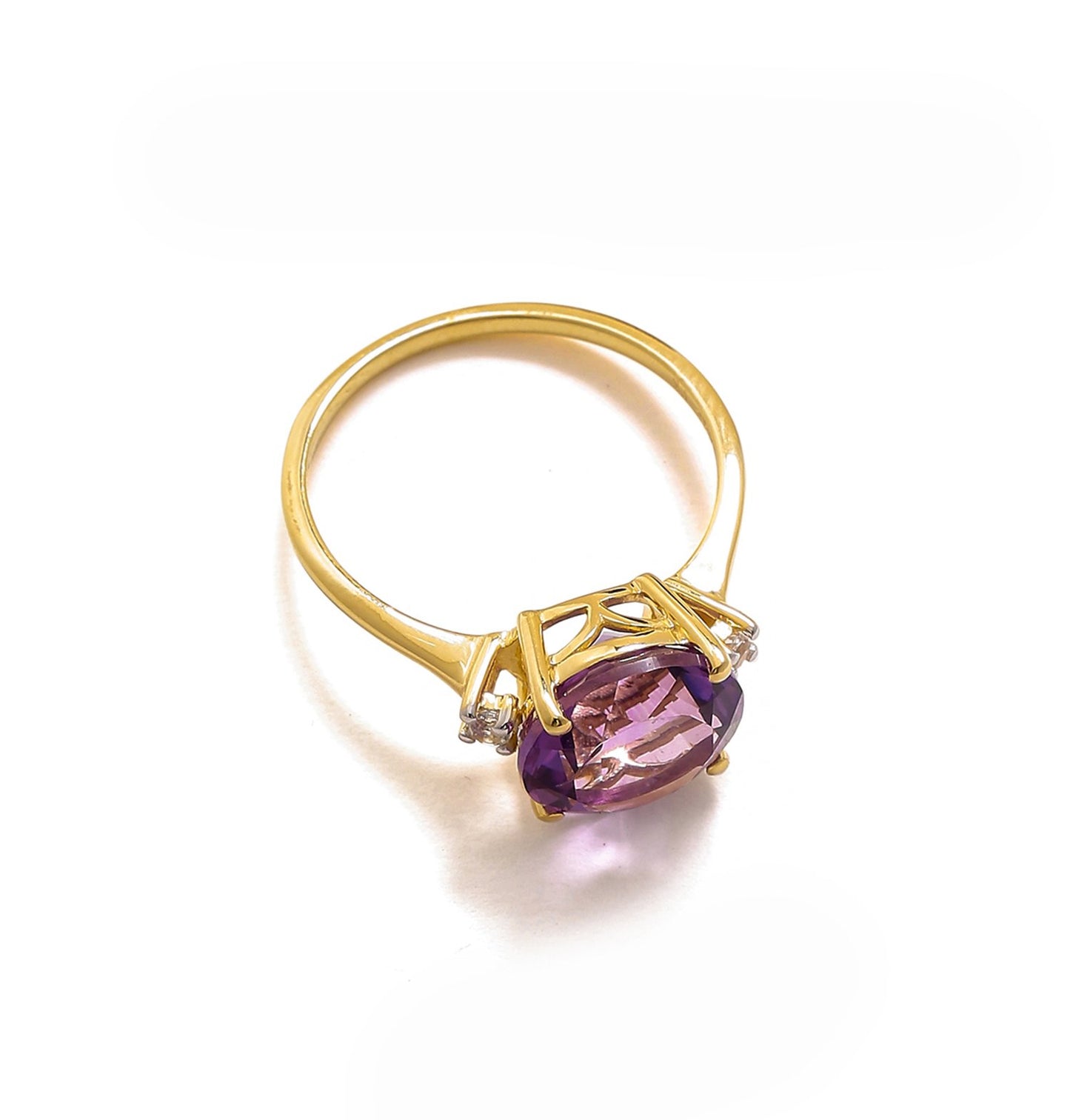 Tiramisu 3.10 Ct Amethyst White Topaz Solid 14k Yellow Gold Ring Jewelry