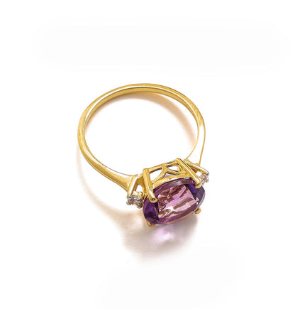 Tiramisu 3.10 Ct Amethyst White Topaz Solid 14k Yellow Gold Ring Jewelry
