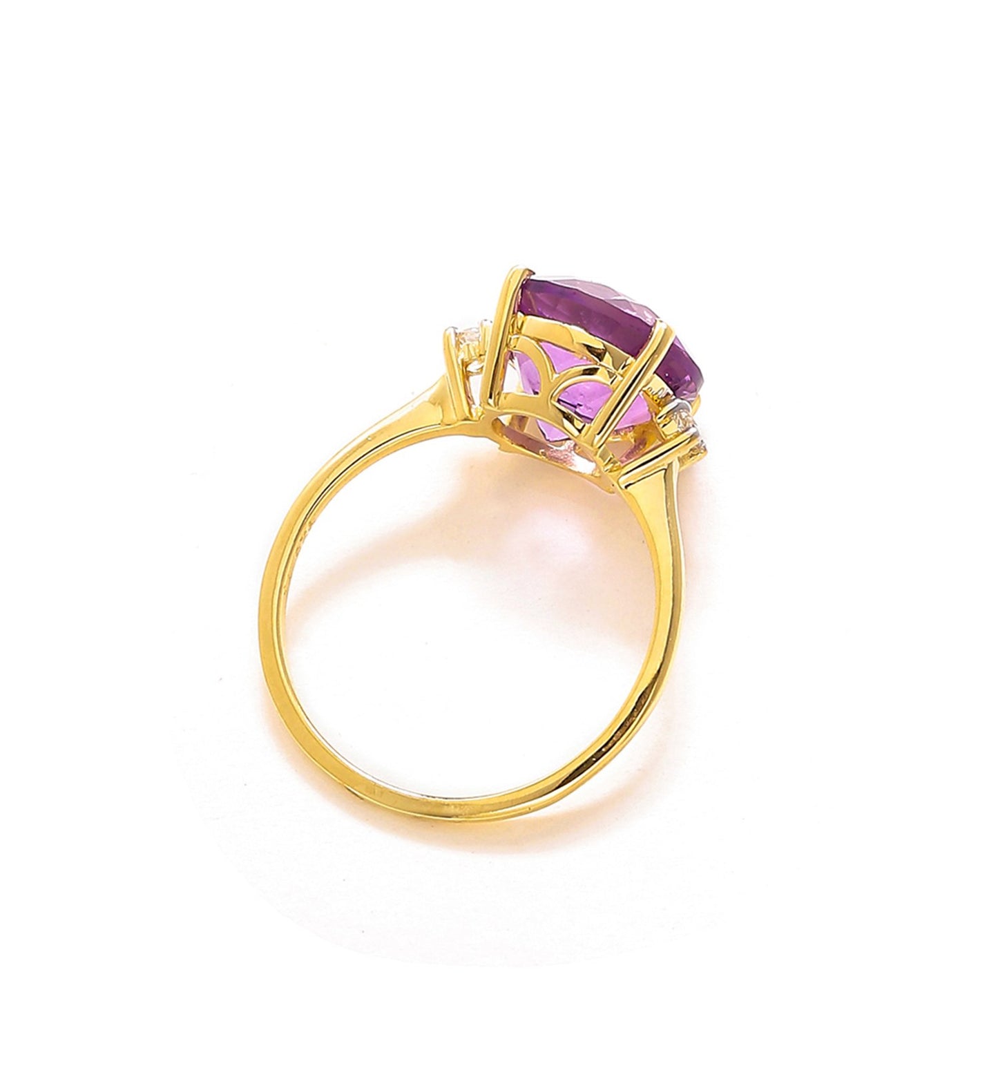 Tiramisu 3.10 Ct Amethyst White Topaz Solid 14k Yellow Gold Ring Jewelry