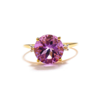 Tiramisu 3.10 Ct Amethyst White Topaz Solid 14k Yellow Gold Ring Jewelry