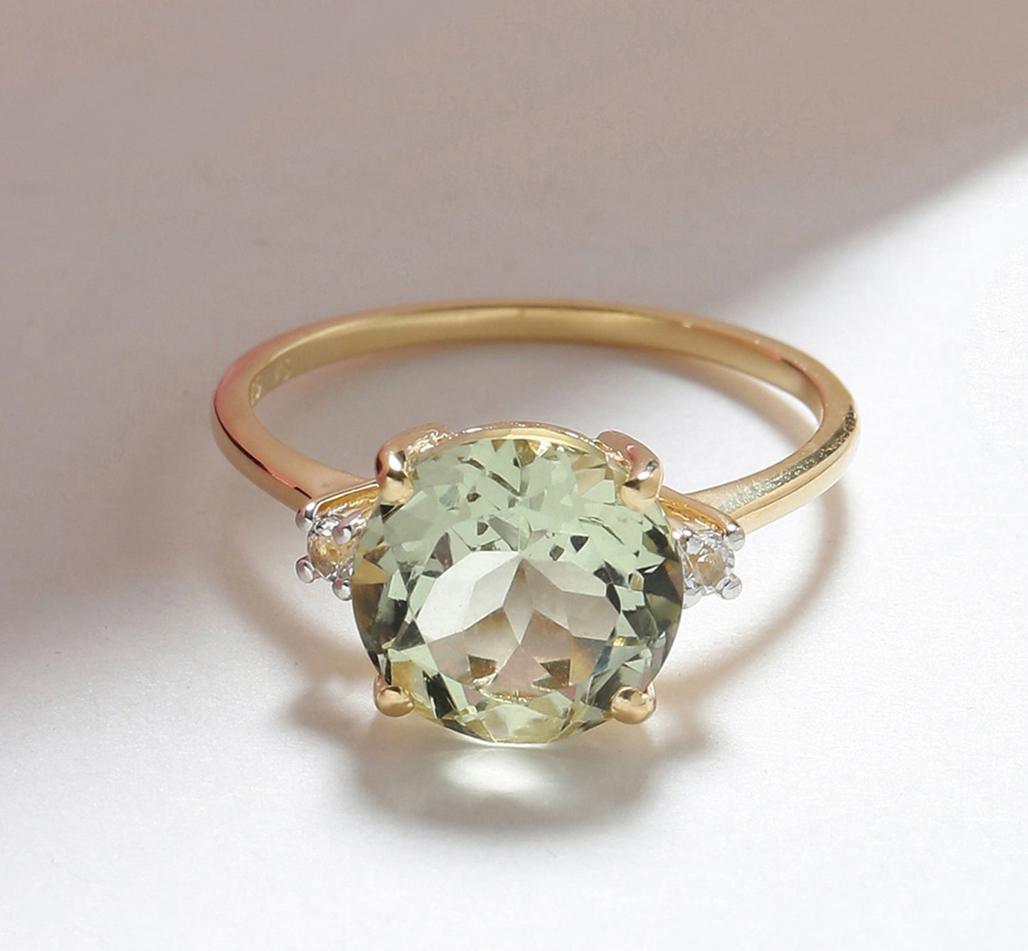 Tiramisu 3.10 Ct Green Amethyst Solid 14k Yellow Gold Ring Jewelry