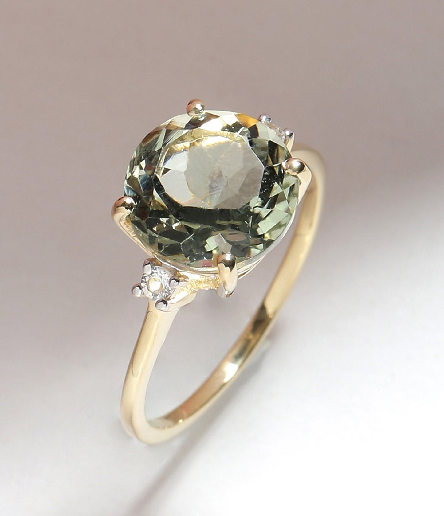 Tiramisu 3.10 Ct Green Amethyst Solid 14k Yellow Gold Ring Jewelry