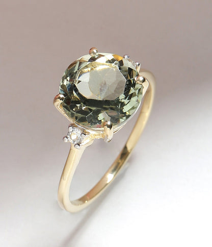 Tiramisu 3.10 Ct Green Amethyst Solid 14k Yellow Gold Ring Jewelry