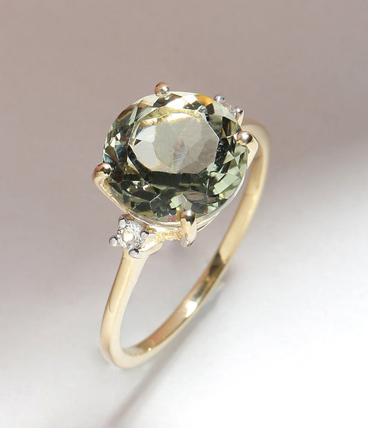 Tiramisu 3.10 Ct Green Amethyst Solid 14k Yellow Gold Ring Jewelry