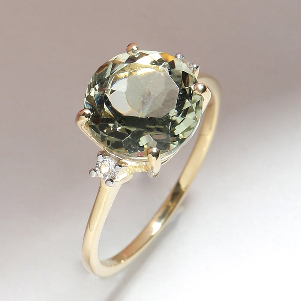 Tiramisu 3.10 Ct Green Amethyst Solid 14k Yellow Gold Ring Jewelry