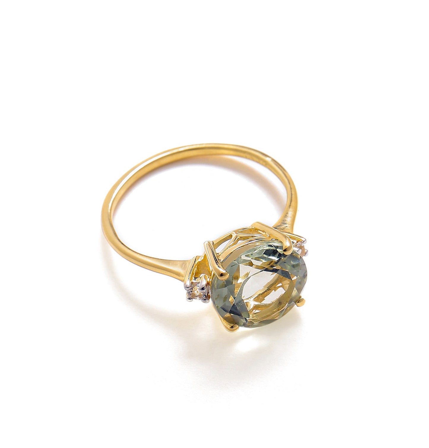 Tiramisu 3.10 Ct Green Amethyst Solid 14k Yellow Gold Ring Jewelry