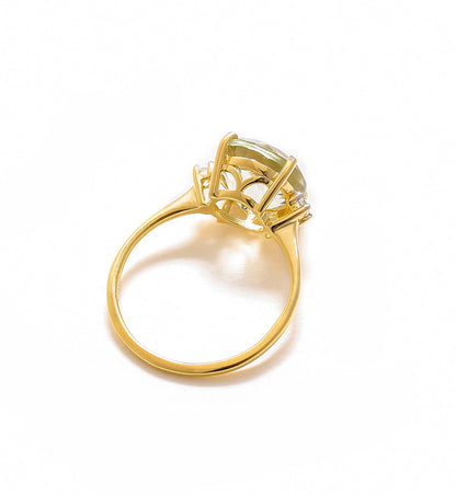Tiramisu 3.10 Ct Green Amethyst Solid 14k Yellow Gold Ring Jewelry