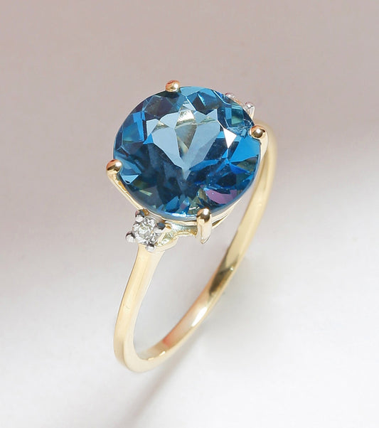 Tiramisu 3.90 Ct London Blue Topaz Solid 10k Yellow Gold Ring Jewelry