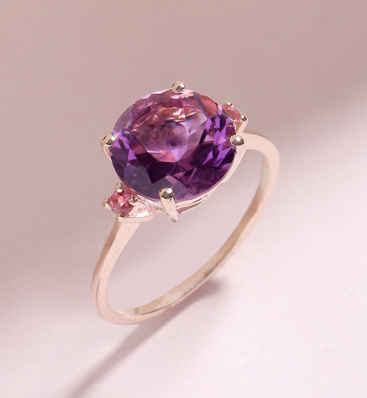 Tiramisu 3.10 Ct Amethyst Pink Tourmaline Solid 14k Rose Gold Ring Jewelry