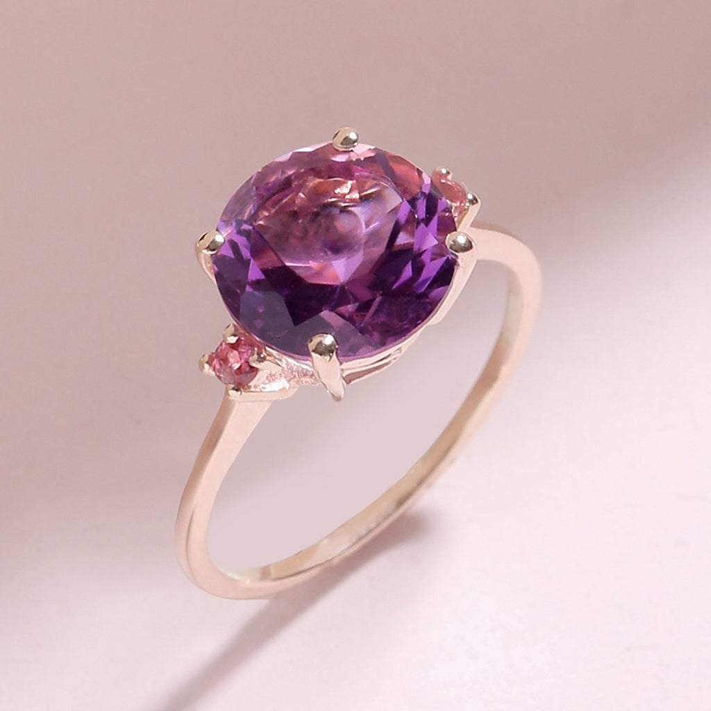 Tiramisu 3.10 Ct Amethyst Pink Tourmaline Solid 14k Rose Gold Ring Jewelry